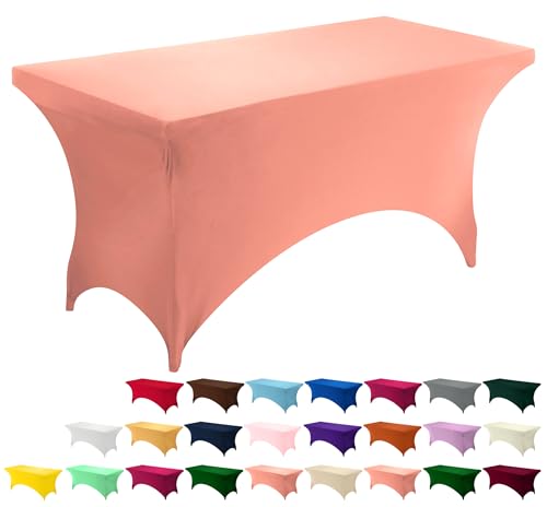 Image of Utopia Kitchen Spandex Tablecloth 1 Pack [6FT, Coral] Tight, Fitted, Washable and Wrinkle Resistant Stretch Rectangular Patio Table Cover for Event, Wedding, Banquet & Parties [72Lx30Wx30H Inch]