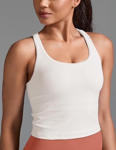 Image of HeyNuts Zeal Bras Longline Ribbed Medium Support Sports Bras, Crisscross Back Tank Tops with Removable Pads A-D Cups