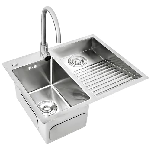Lavadero Ropa a Mano 60x48cm, Lavandería de Acero Inoxidable 304, Con Grifo, y Kits de Drenaje, Lavadero Pila Exterior, Pila de Lavar, Fregadero Cocina, Lavanderia Lavabo, Fregadero Exterior, Right