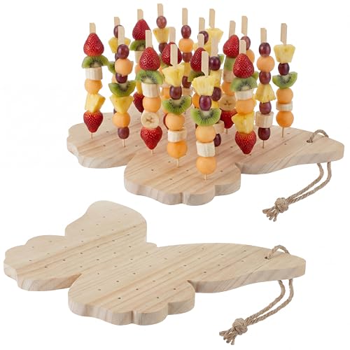 Vesici 2 Pcs Skewer Holder with 100 Pcs 5.9" Cocktail Pick, 98 Holes Fruit Kabobs Appetizer Food Pick Stand and Display Serving Holder for Wedding Party Buffet Catering Event Favor(Butterfly) by Vesici - Used condition - US$25.49