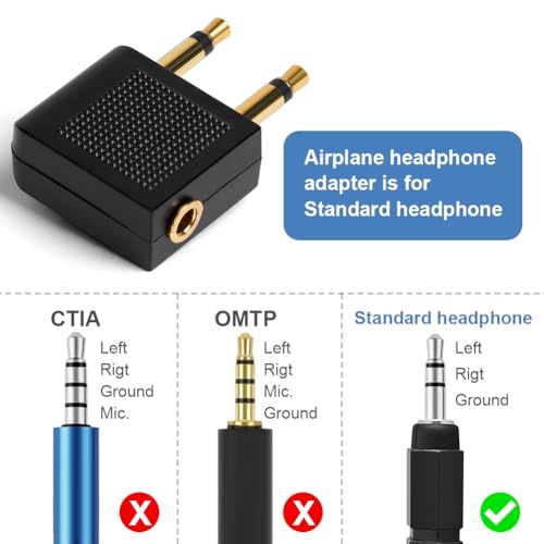AXFEE Flugzeug Adapter Kopfhörer, 2 Stück Gold überzogen Flugzeug Adapter, auf 3,5 mm Klinkenbuchse, Airplane Flight Kopfhörer Adapter für Alle Airlines In-Flight Media Systemen