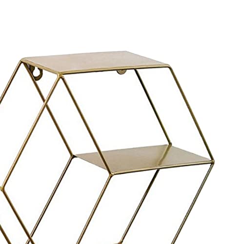 Étagère Murale Hexagonale En Fer Forgé d'or pour Rangement et Bibliothèque