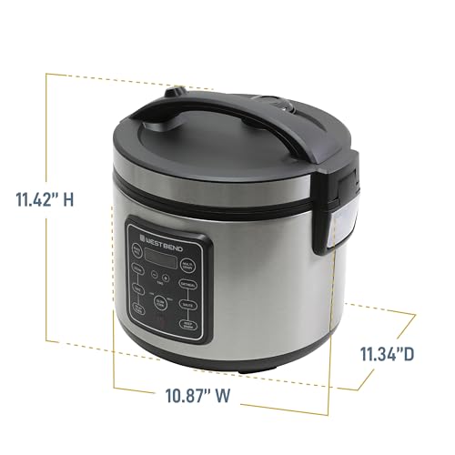 West Bend Rice & Grain Multi Cooker Programmable with 9 Preset Functions, Features Delay Start and Keep Warm Functions and Steam Basket, 20 Cups Cooked, Stainless Steel - Thumbnail 6