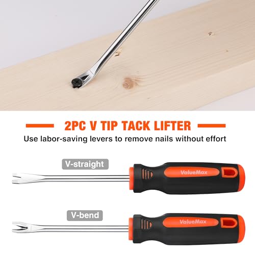 ValueMax 3-teiliges Endschneidezange und Nagelabzieher Nagelentferner-Werkzeug-Set inkl. 185mm Schneidzange Cr-V Stahl Gerade&Biegbare V-Spitze Nagelabzieher Klammerentferner für Möbeln Boden Auto