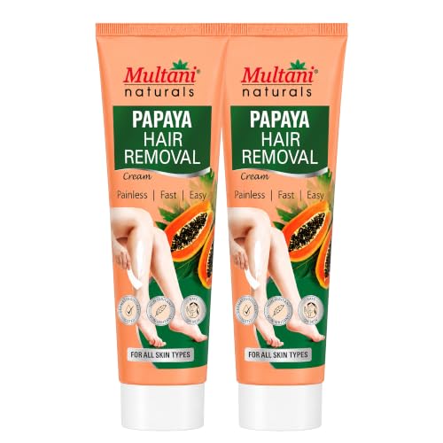 Image of Multani Naturals Papaya Hair Removal Cream 60 ml (Pack of 2) | Suitable for Most Skin Types | Removes Hair in Minutes | Exfoliating formula Enriched with Papaya Fragrance and Vitamin E | Painless, Easy, and Effective Hair Removal for Men and Women