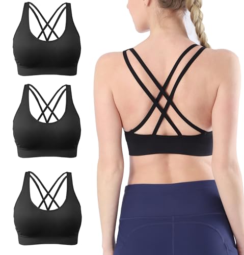 AKAMC Women's Removable Padded Sports Bras Medium Support Workout Yoga Bra 3 Pack