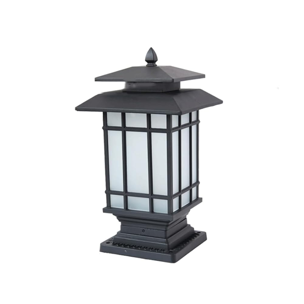 HZWJIA Black Outdoor Pillar Lamp New Chinese Hardwired Built Hotel Villa Patio Pillar Head Lamp Outdoor Pillar IP65 Rated Waterproof Bollard Light With Glass Shade Suitable For Garden Fence Lawn Pilla
