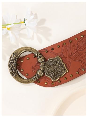 Verdusa Women's Retro Vintage Floral Studded Waist Belts Metal Buckle Western Cowgirl Waistband4