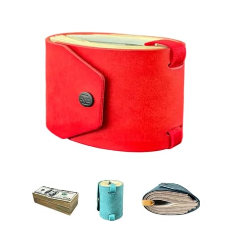 New The Cash Wrap Wallet,Handmade Leather Money Wallet Organizer,Fast Cash Access Money Holder for Cash,Handy Purse Bands with Magnetic Clasp,Ideal Gifts for Women (Red)