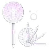 Justchee 電撃殺虫ラケット 蚊取りラケット 折り畳み式 3000V高圧電撃 手持ちモード/誘引モード 180度回転 USB充電 壁掛け型/手持ち/卓上置き 軽量 収納便利 虫対策 ハエ退治 蚊対策 害虫退治 虫除け キャップ アウトドア 屋外屋内兼用 (ホワイト)