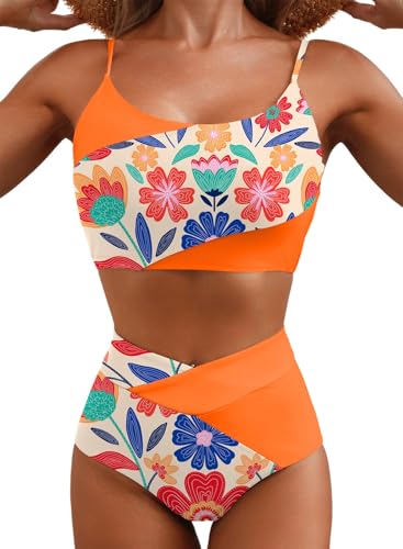 Image of Herseas Women 2 Piece High Waisted Bikini Sets Color Block Popular Swimsuit 2026 Summer Beach Best Bathing Suits