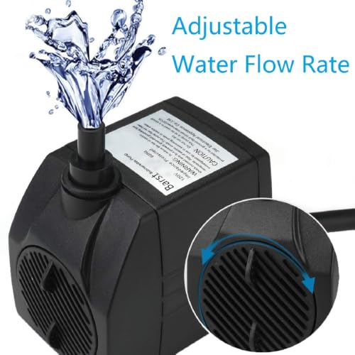 Image of BARST 300GPH Submersible Pump, Ultra Quiet Fountain Water Pumps | 16W, 1100L /H with 6ft Power Cord & 3 Nozzles for Aquariums, Fish Tanks, Ponds, Statuary, Hydroponics