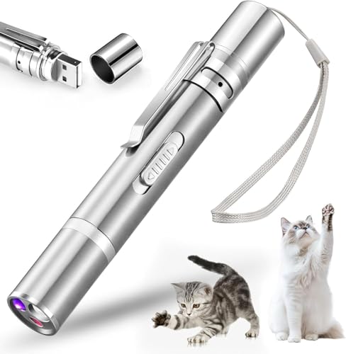 SKY-TOUCH 1 PCS Cat Laser Pointer Toy Interactive Chase Cat Dog Toys with 7 Modes Pattern USB Rechargeable for Cats Chaser Tease Stick Training Exercise