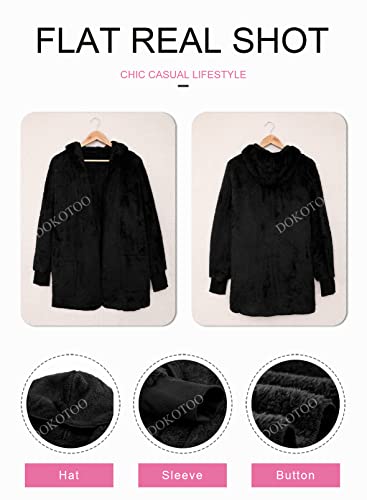 Image of Dokotoo Womens 2025 Winter Long Sleeve Solid Fuzzy Fleece Open Front Hooded Cardigans Jacket Coats Outerwear with Pocket