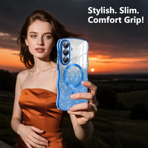 Meshine for Galaxy S26 Plus Case,[Compatible with MagSafe][Built-in Camera Lens] Magnetic Curly Wavy Frame Shockproof Shiny Cute for Women Girls Cover for Samsung Galaxy S26 Plus,Glitter Deep Blue - image 8