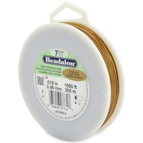 Beadalon 7 Strand Stainless Steel Bead Stringing Wire, 0.018 in / 0.46 mm, Satin Gold, 1000 ft / 305 m