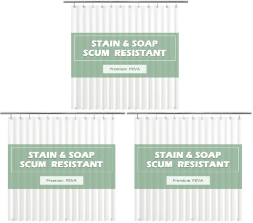 Image of EHZNZIE White Shower Curtain Liner 72x72, PEVA Waterproof Bath Curtain, No Chemical Smell, 3 Weighted Magnets, Durable with Rustproof Metal Grommets (Pack of 3)