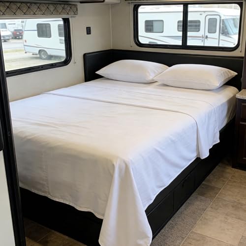 Kingnex Striped RV Short Queen Sheets Set for 60 x 75 Camper Bed White
