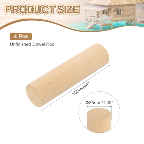 MECCANIXITY Wooden Dowel Rods (35mm) 1 3/8 x 6 Inch Pack of 4 by MECCANIXITY - Used condition - Image 2