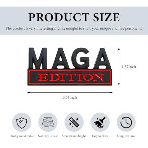Image of MAGA Edition Car Emblem, 3D Raised Full Metal Badge Decal MAGA Personality Labels, Strong Adhesive Exterior Auto Body Decoration Embossed Sticker for Car Truck SUV (Black & Red)