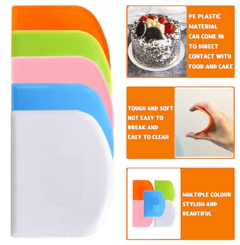 CEWIFO Dough Cutter Bench Scraper for Baking, 5 PCs BPA Free PE Plastic Flexible Bowl Scraper, Food-safe Plastic Dough Scraper for Bread Cake Dough Fondant Icing (White, Green, Orange, Blue, Pink) - Thumbnail 4