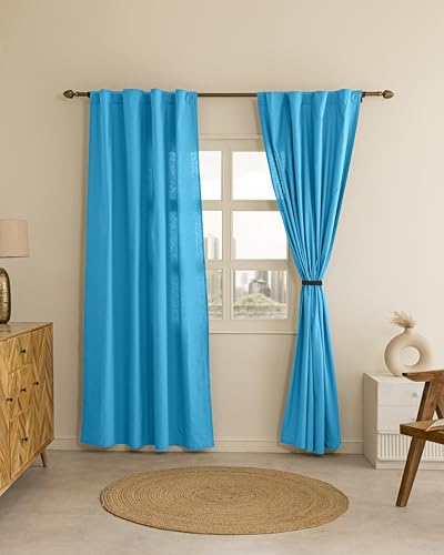 Image of THE LINEN COMPANY Solid Curtains 6.5 Feet Long, Cotton Duck Canvas Window Curtains for Bedroom, 6.5ft Set of 2, Carolina Blue