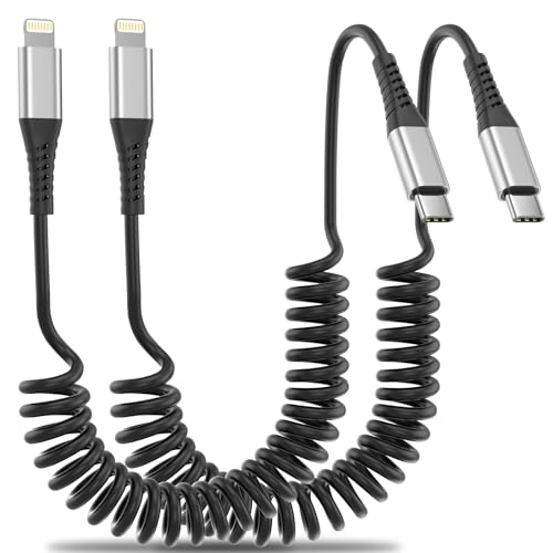 Coiled USB C to Lightning Cable for Car 2 Pack, 3FT Apple Carplay Cable, Short Retractable iPhone Charger Fast Charging Cord for iPhone 14 13 12 11 Pro Max Xs X Xr 8/Airpods by Umefly - Used condition - US$8.94