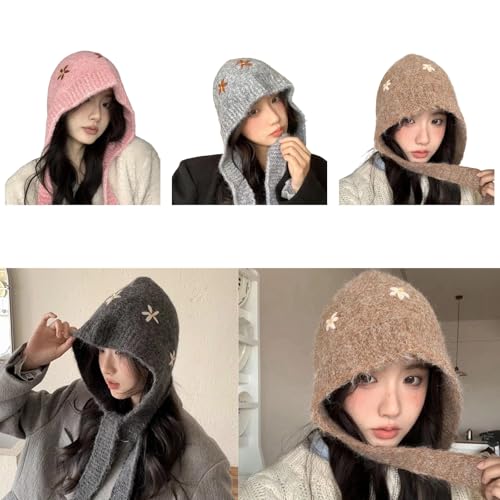 Knitted Hat,Lovely Flower Knitted Hat Winter Warmth and Comfortable Hat Handmade Hat for Women and Kids2