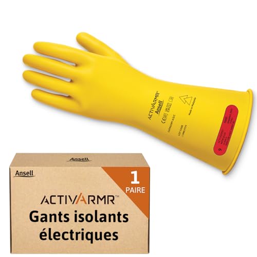 Ansell ActivArmr Gants Electricien, Protection Électrique Classe 0 (Tension 1000V), Gants Isolants en Latex de Caoutchouc Naturel, EPI Professionel, 36cm,...