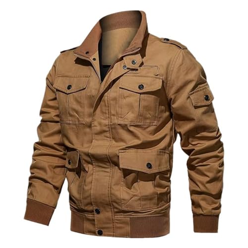 Manteau Travail Coton Homme Veste Multi-Poches Kaki Col Montant