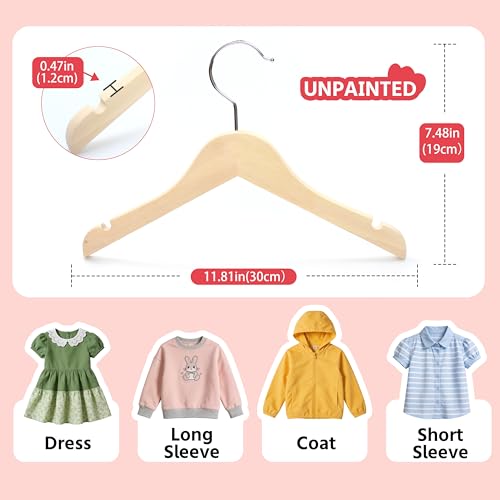 Woodar Rainbow Natural Kids Children Baby Wood Wooden Clothes Dress Shirt Hangers - 360°Stronger Flexible Hook- Extra Smoothly Cut Notches, 10 Pack — view 3