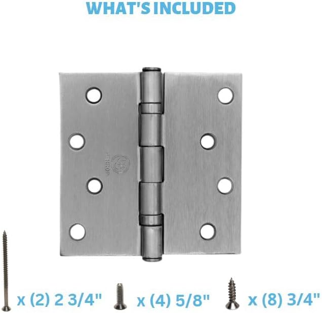 4.0" x 4.0" Square Corners Ball Bearing Door Hinge (Dull Chrome, Pack of 2)