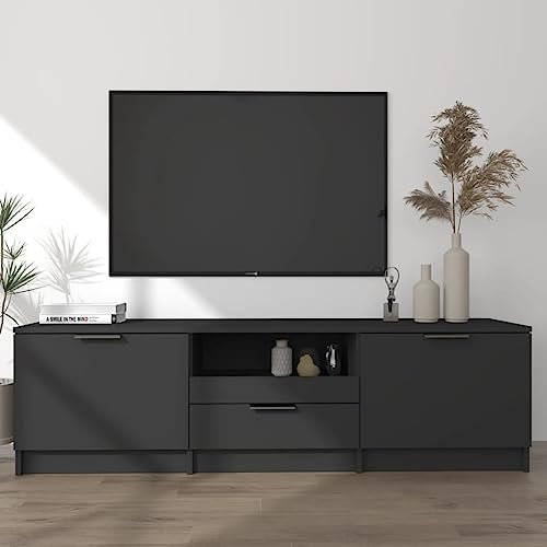 Coavain Mobile Porta TV 140x35x40cm in Legno Multistrato - Mobiletto Sotto TV Con Cassettiera per Soggiorno - Mobile Basso da Terra in Legno Nero