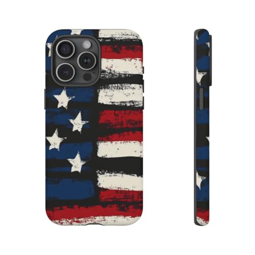 Coque iPhone 15 Pro Max rigide mate noire anti-traces drapeau américain