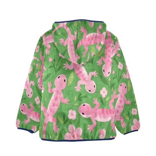 Pink Lizards on Green Background Toddler Fleece Jacket Girl Boys Hooded Fleece Jacket Coat Warm Outwear Zip-up 3-10T2