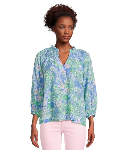 Lilly Pulitzer Womens Lourdes 3/4 Sleeve Cotton Sunwashed Blue