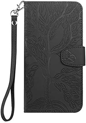 Sammili Flip Phone Case for Huawei P30 lite,Tree Embossed folding Phone Case,Wallet PU Leather cover with Stand Function and Wrist Strap (huawei p30 lite,Black)