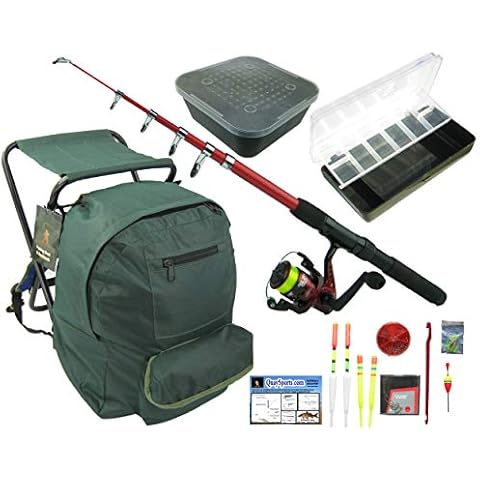 Roddarch© Junior Beginners Fishing Kit Set Inc. Rod, Reel, Tackle Set, Fishing Stool Seat Rucksack & Bait Box Cover