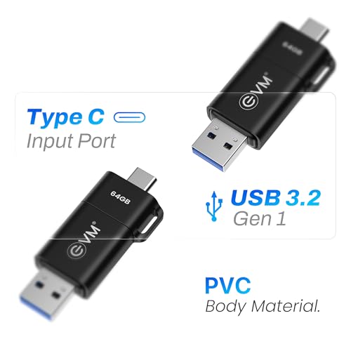 Image of EVM EnXO 64GB OTG Flash Drive USB 3.2 Gen 1 | Versatile Dual USB Type-C & Type-A Connectors | Rapid 120MB /s Read| Smartphone Laptop Tablet Smart TV | Plug & Play | 10 Years Warranty (ENXO /64GB)