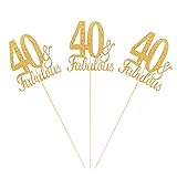 10-Pack Glitter Gold Double Sided 40th Birthday Centerpiece Anniversary Centerpiece Sticks, Number...