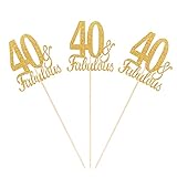 10-Pack Glitter Gold Double Sided 40th Birthday Centerpiece Anniversary Centerpiece Sticks, Number...