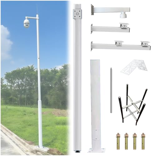 11.5 Foot 8.2ft Tall Security Camera Pole Outdoor, Universal Surveillance Camera Post Stand with 4 Brackets, Backyard Walkway Industrial Commercial Home Use (High 3.5m/11.5ft)