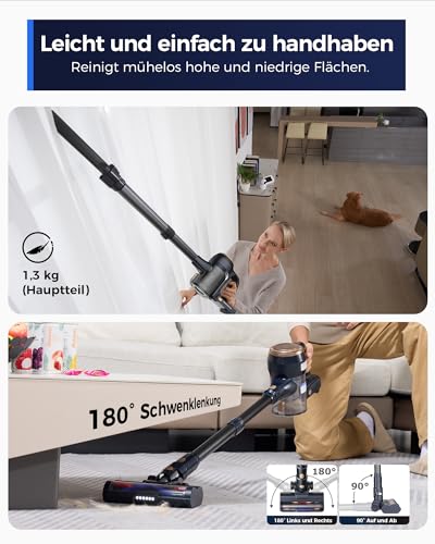 Proscenic P11 Lite Akku Staubsauger Kabellos, 40kPa 50 Minuten Leichter Kabelloser Staubsauger mit LED-Display Anti-Tangle Haustierfreundlich Geeignet für Teppich Hartböden Vorhang Auto Tierhaare
