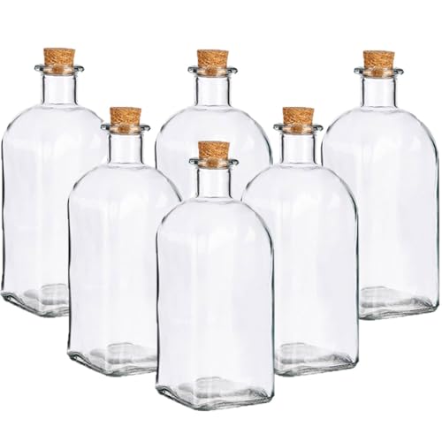 6 Bottiglie piccole di vetro 750 ml tappo sughero da decorare liquori aromi salse condimenti Bomboniere per Alcol, Grappa, Whisky, Shots