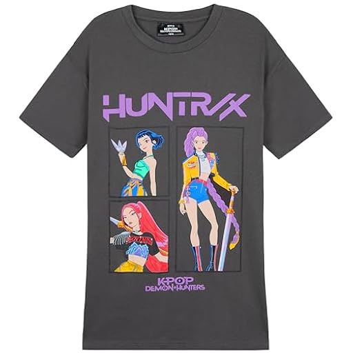 KPop Demon Hunters Oficial Huntrix Camiseta Niña Manga Corta, Camisetas Algodon, 4-14 Años (9-10 Años, Gris Huntrix) | Ya disponible en tu tienda friki favorita! En mundofriki.es!