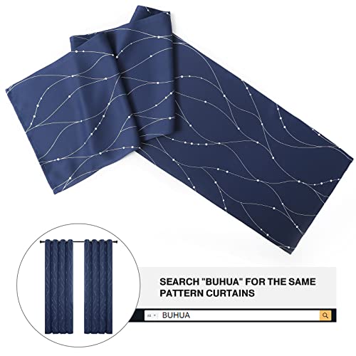 Buhua Table Runners 72 Inches Long, Classic Farmhouse Tabletop Collection - Table Runner For Wedding, Birthday Parties, Banquets Decorations (14X72 Inches, Navy Blue/Wave) #TOP4