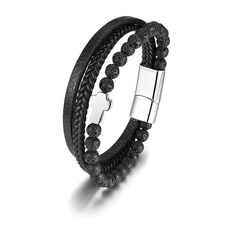 PiercingJak Men's Cross Leather Bracelet Cover
