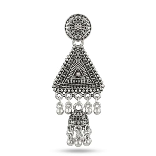 Image of Oxidized Silver Earrings for Women | Traditional Jhumka Chandbali Set | Antique German Silver Tribal Jewellery | 6 Pairs Combo