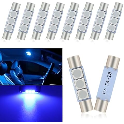 Slykew 10 PCS Car LED Reading Light Roof Light Bulb, 28mm 6614F/6612F 5050-3SMD No Delay Plug-and-play Super Bright Sunshade Vanity Light, 180-degree Lighting Replacement, for Most Cars (Blue) Cover