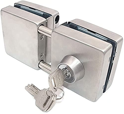 Ranbo No-Drill Frameless Double-Sided Glass Door Lock, 304 Stainless Steel, for 10-12 mm Glass Doors, with 5 Keys